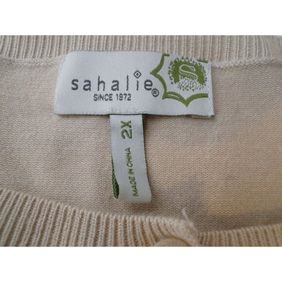 Sahalie Long Sleeve Sweater Lace Button Front Beige Womens Size 2X - Picture 7 of 10